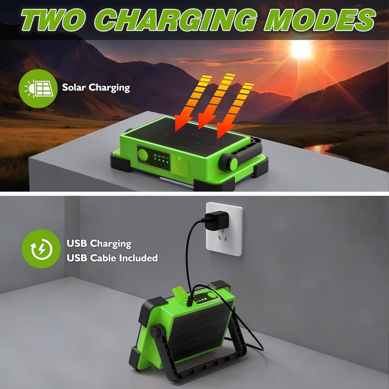 DANCINGBOAR 120W Solar Rechargeable Work Light, 144 LED 10000LM Led Work Light with 4 Modes, Portable Flood Light with Stand, IP66 Waterproof Outdoor Working Light for Emergency Mechanic Camping Repair - Image 4